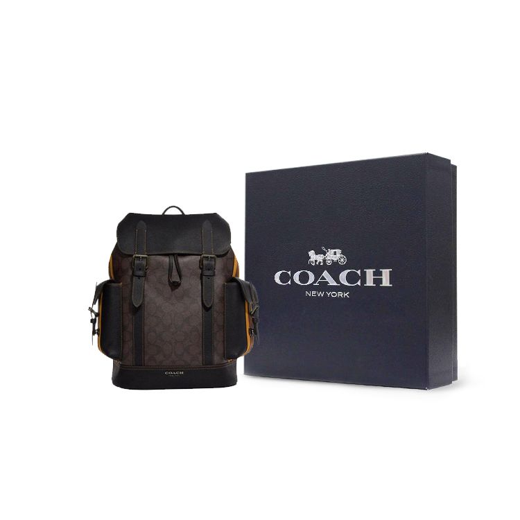 Coach Hudson 30 Flap Drawstring Closure Backpack Men Backpack Peachwood Gold CB902-QBUOR