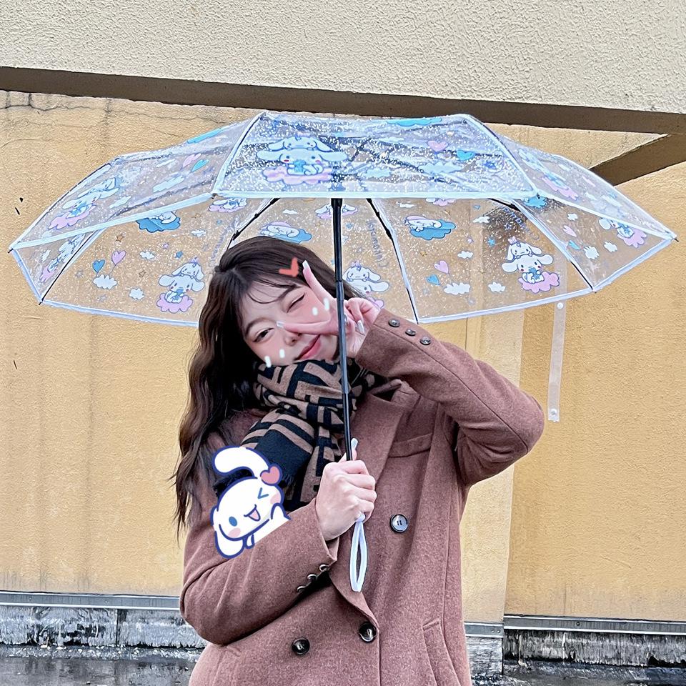 Kuromi Anime Soft Girl Transparent Folding Umbrella - Thickened and Portable