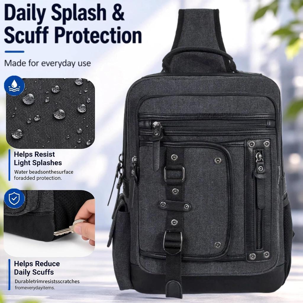 Cross Body Bag for Men: Large Canvas Sling Backpack Messenger Bag Fits 15.6 Inch Laptop for Work Commute