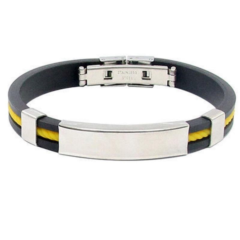 Bracelet Button Cuff Bracelet Stainless Steel Rubber Wristband Men's Women's New