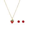 Strawberry Cherry Inlaid Necklace & Earrings Set, Light Luxury Design, 304 Stainless Steel Clavicle Chain for Women