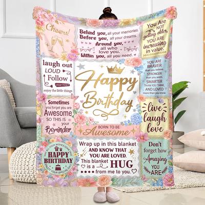 Happy Birthday Inspirational Quotes Flannel Blanket-Soft and Suitable for Sofas,Beds,Offices,Travel,All Seasons,Great Gift for Holidays and Birthdays.