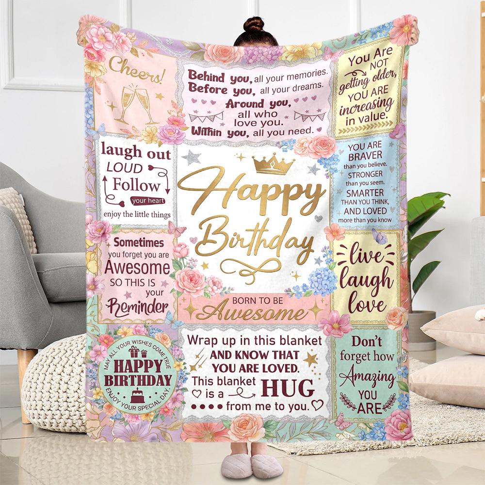Happy Birthday Inspirational Quotes Flannel Blanket-Soft and Suitable for Sofas,Beds,Offices,Travel,All Seasons,Great Gift for Holidays and Birthdays.