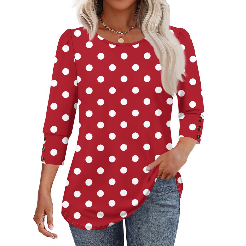 Women's Fashion Casual Vintage Floral Print Round Neck Sevenfold Sleeve T-shirt Top