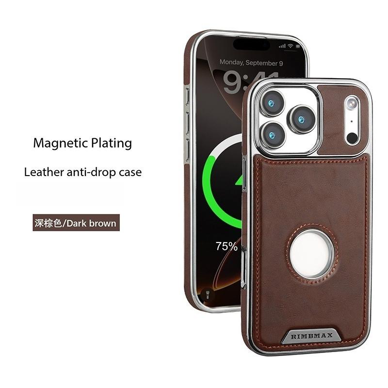 

Luxury Strong Magnetic Leather Phone Case For iPhone 17 Pro Max 16 Plus 15 14 13 For Magsafe Protective Shell Shockproof Cover iPhone 15 Pro Max темно-коричневого кольору
