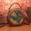 Ethnic Vintage Round Crossbody - Handmade Carved Flower Women's Shoulder Bag Minimalist Texture Commuter Large Capacity Tote Bag
