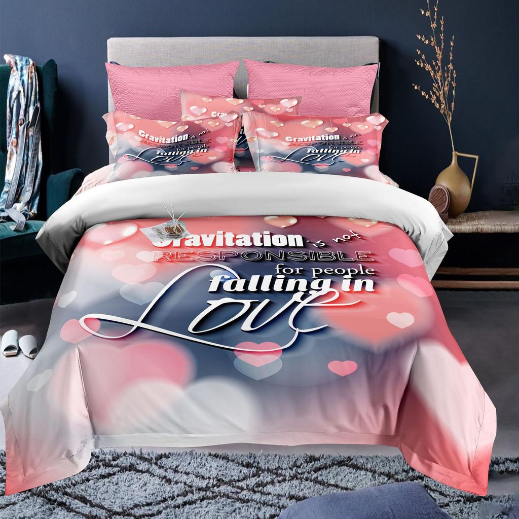 Valentine's Day Custom Name Love Heart 3D Duvet Cover Bedding Set Comforter Linen Pillowcases Wedding Decor Twin King Queen
