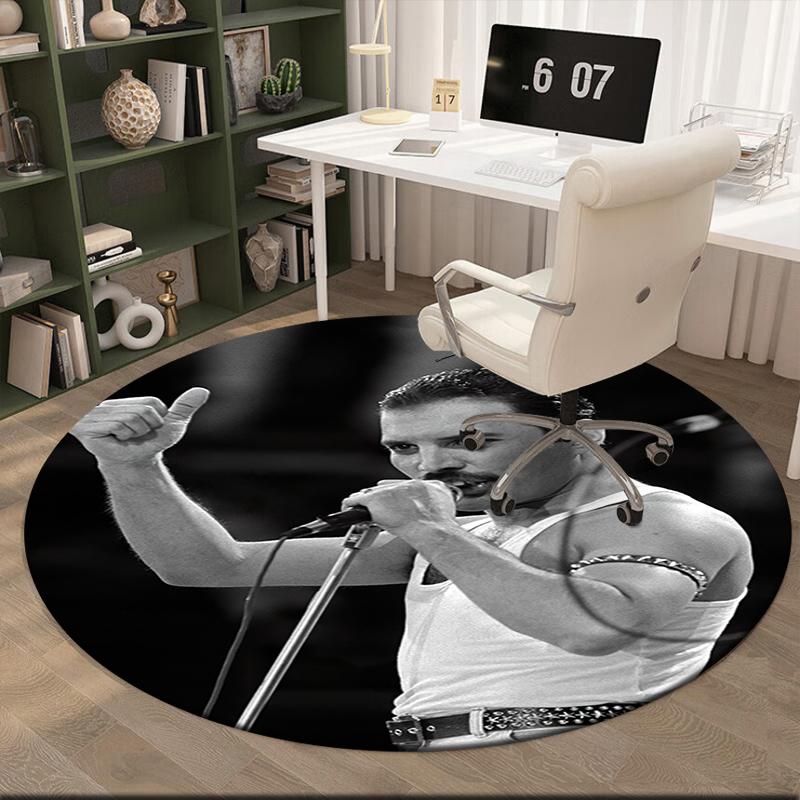 1pc Freddie Mercury Retro Poster Round Carpet Painted Printed Circular Carpet, Home Door Mat, Outdoor Travel Protection Carpet