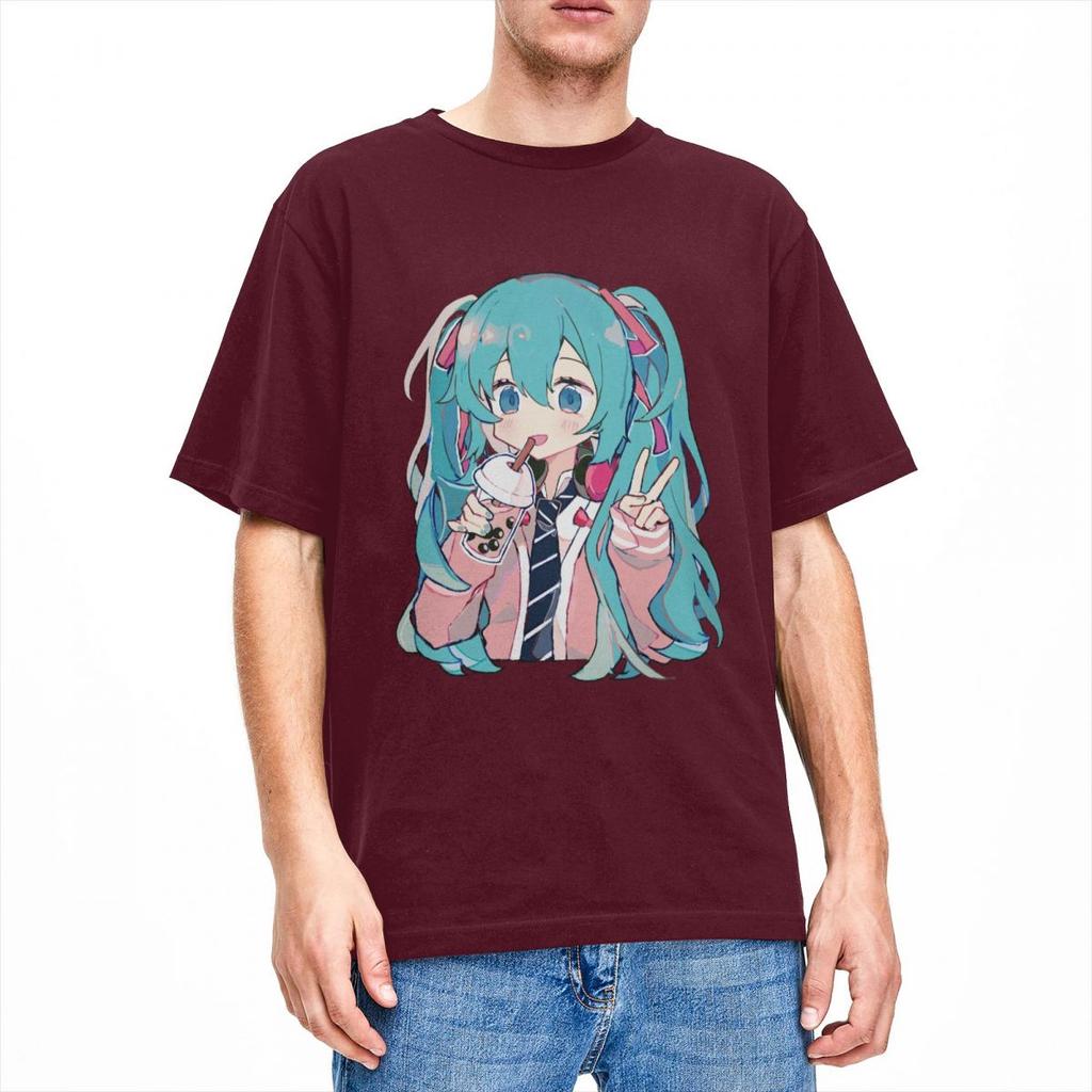 Boba Tea Miku T-Shirt Unisex Damen Neuheit Baumwoll-Tees O-Ausschnitt Kurzarm T-Shirts Neuankömmling Kleidung Unisex