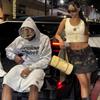 Mens Camo Letter Foam Print Fleece Hoodie Sweatpants Set Sportswear