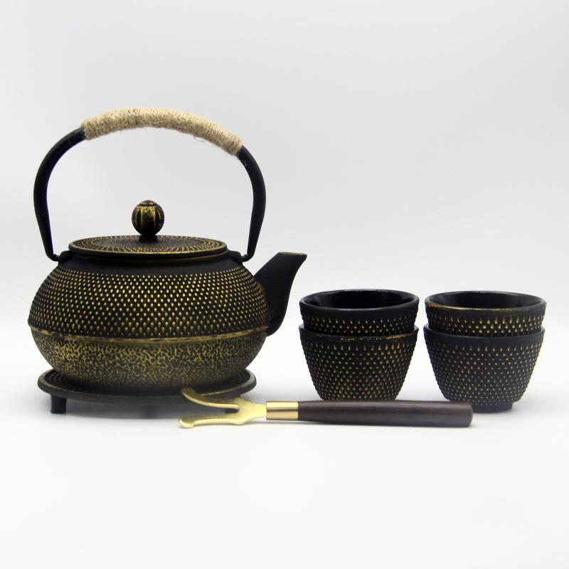 Chaxun 900ml Black Gold Granular Cast Iron Tea Kettle Set