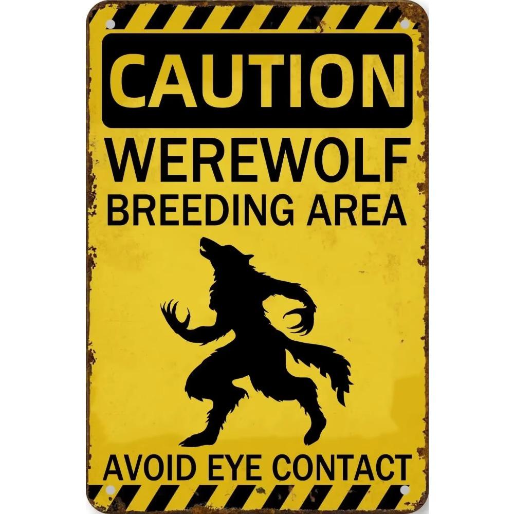 

Металлическая табличка с изображением оборотня, место размножения оборотней, забавный подарок в виде оборотня, городские легенды, мифическое существо, монстр, фольклорное настенное искусство 20x14cm белый