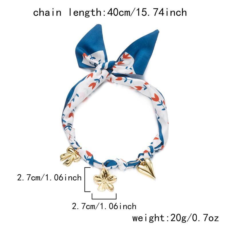 Bohemian Style Satin Bandana Scarf Necklace Vintage Flower Heart Bow Cherry Charm Scarf Pendant Fashion Women Jewelry Accessory