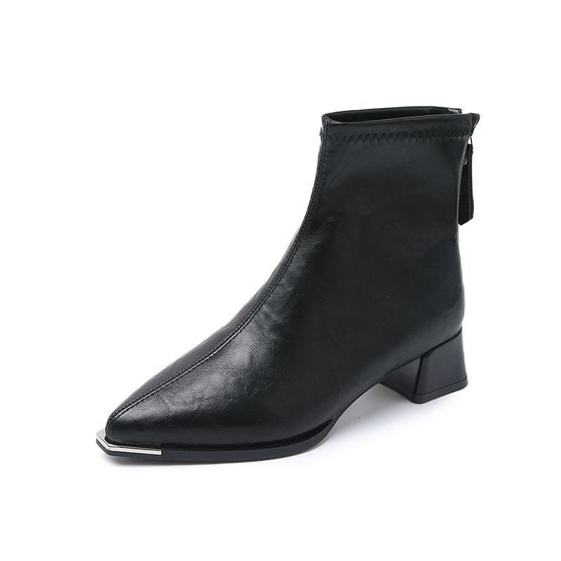 2025 Autumn and Winter Fashion Versatile Foreign Style Pointed Head Thin Medium Heel Thick Heel Temperament Comfortable Simple Small Short Boots Women