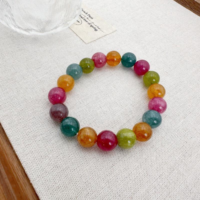 Colorful Summer Rainbow Tourmaline Bracelet – Natural Stone Luck Charm Beaded Jewelry for Everyday Wear