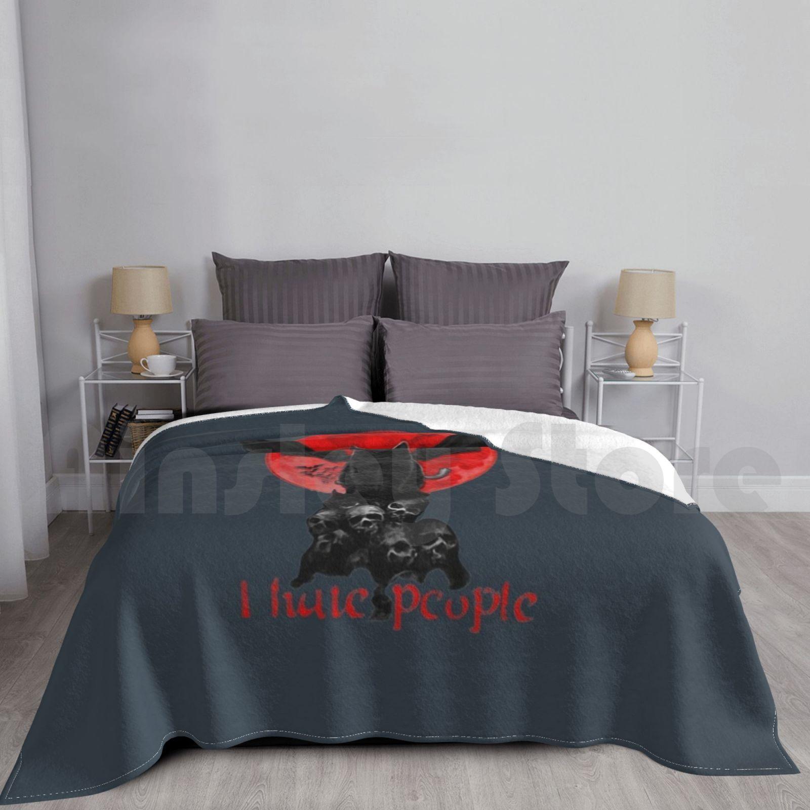 Black Cat With Skull-I Hate People Blanket Super Soft Warm Light Thin Black Cat Skull I Hate People Cat Size: 75*100cm, Weight: 230 GSM