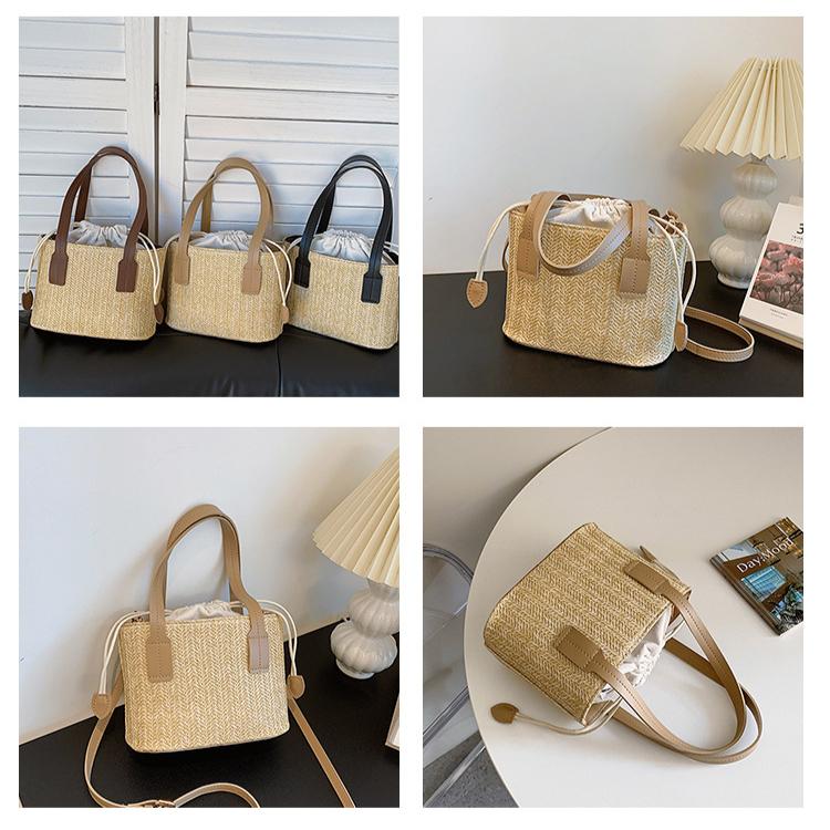 Ins Grass Woven Handtasche Sommer Neue Casual Vacation Damen Gemüsekorb Umhängetasche Kontrastfarbe Messenger Bag Damentasche