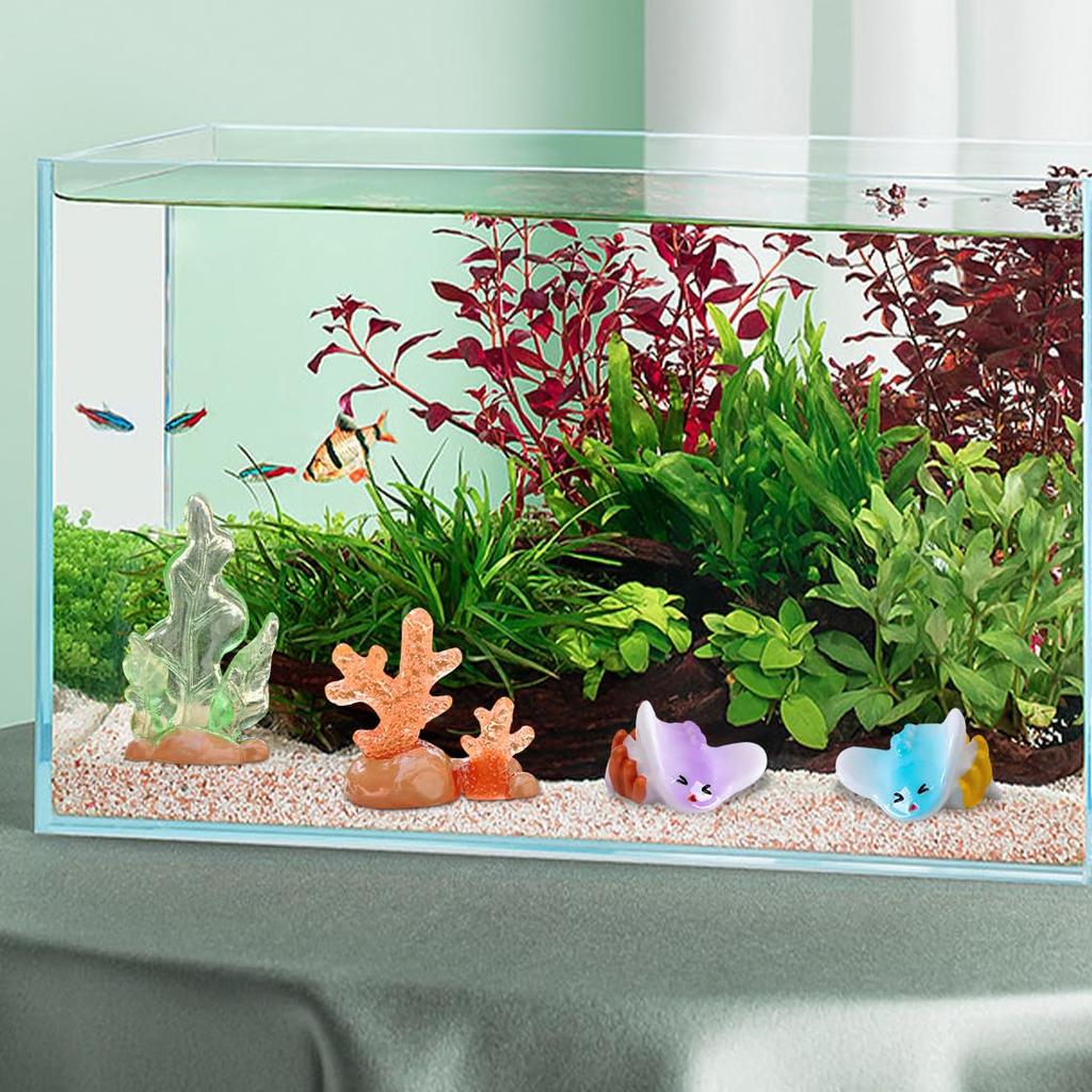 HyzaPhix Miniature Aquarium Fish Tank Dolphin Whale Shark Seashell Marine Life Set of 16 Cute Mini Figurines Fish Figures Decorative Objects Scenery