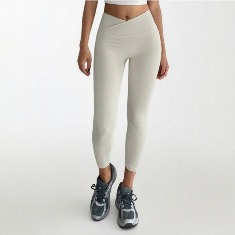 High-Waisted Cross-Back 9/10 Length Yoga Leggings Women Breathable Compression Fitness Pants Cycling Gym Wear