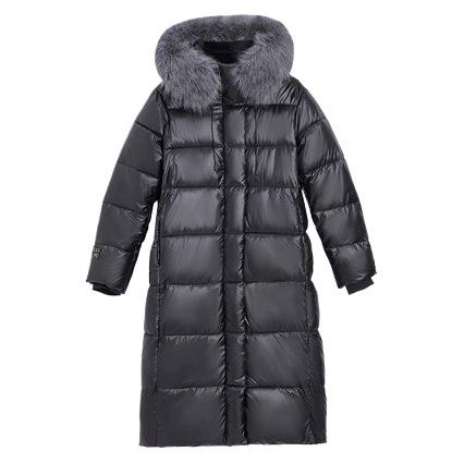 Long over-knee big sweater cotton-padded clothes women's glossy hooded cotton clothes, horizontal quilting process version loose atmosphere winter