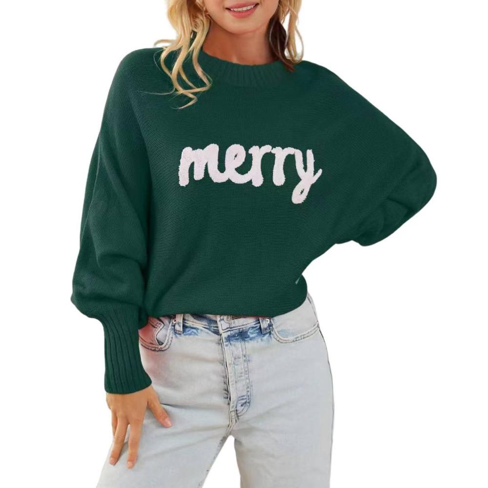Autumn and winter new letter loose Christmas round neck pullover sweater comfortable pullover knitted sweater