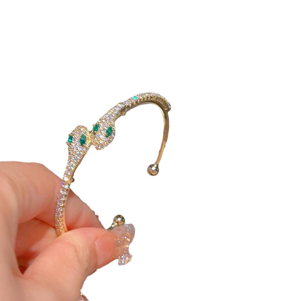 Stylish Copper Snake Cuff Bracelet Adjustable And Glittering With Zircon Stones Fashionable Wristwear