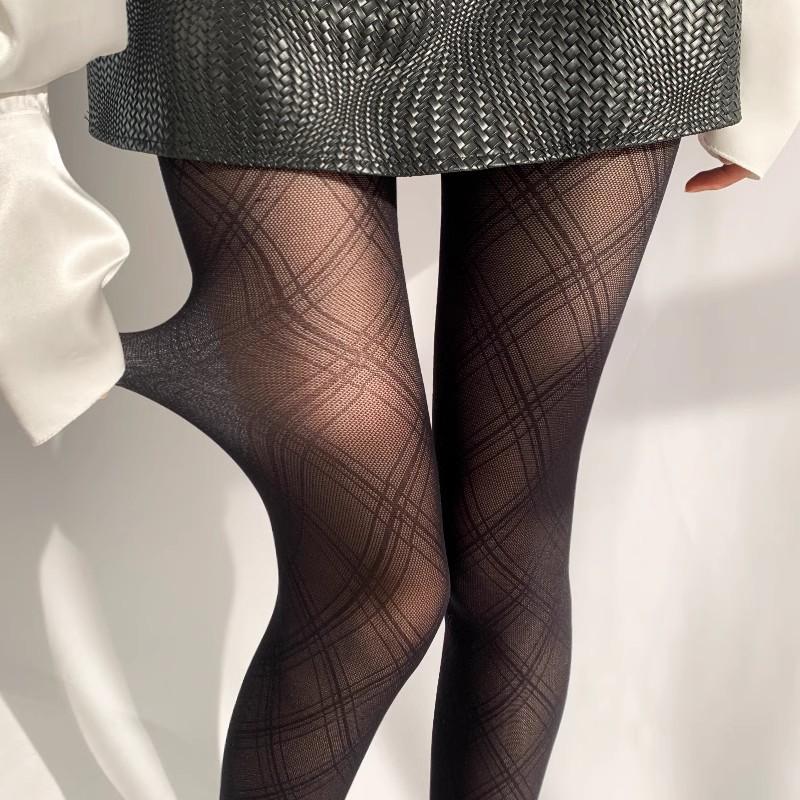 Exclusive Black Diamond Check Stockings: Women's Sheer Silk Pantyhose for All Seasons
