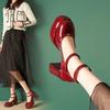Nové Dámské Lodičky Boty Móda Pásek s křížem Dámské Mělké Šaty Boty Mary Jane Dámské Elegantní Obuv na vysokém podpatku Podpatky na platformě