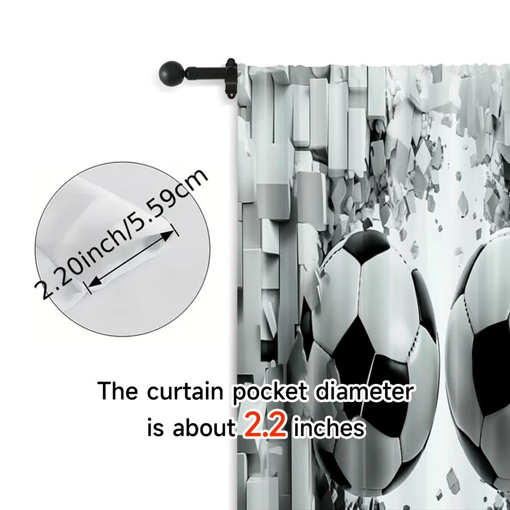 Set aus 2 Druckvorhängen Fußball bedruckt Vielseitig Langlebig Polyester Ohne Stange Art Deco Festlich Perfekter Raumvorhang