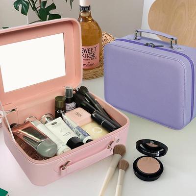 High-Value Portable Travel Makeup Storage Box with Mirror – Stylish, Large-Capacity Cosmetic Bag
