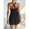 Solid Color Women's Red Lace Crochet Swimdress - One Piece Skirted Bathing Suit
