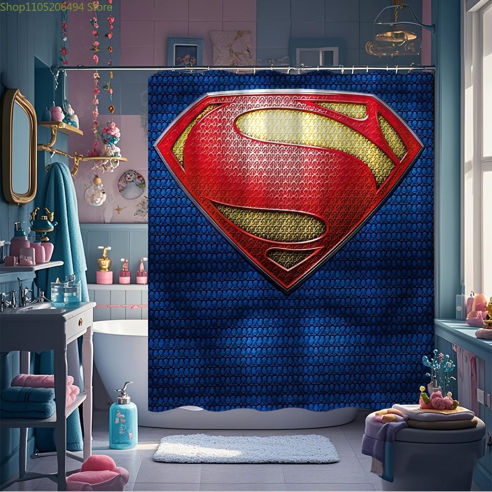 1pc Superman Movie & Anime Themed Shower Curtain with Hooks, 180.09x180.09 cm, Durable Polyester, Machine Washable, Vibrant Re