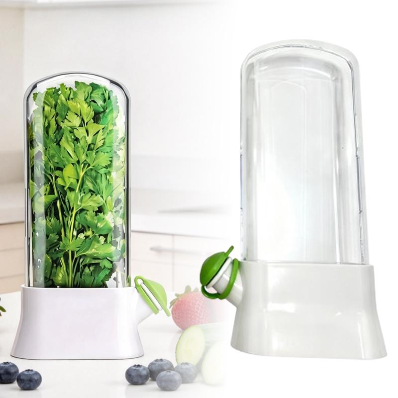 Vegetable Preserving Bottle Kitchen Crisper Box Refrigerator Herb Crisper Saver Pod Container Keep Herb/Cilantro Fresh Green