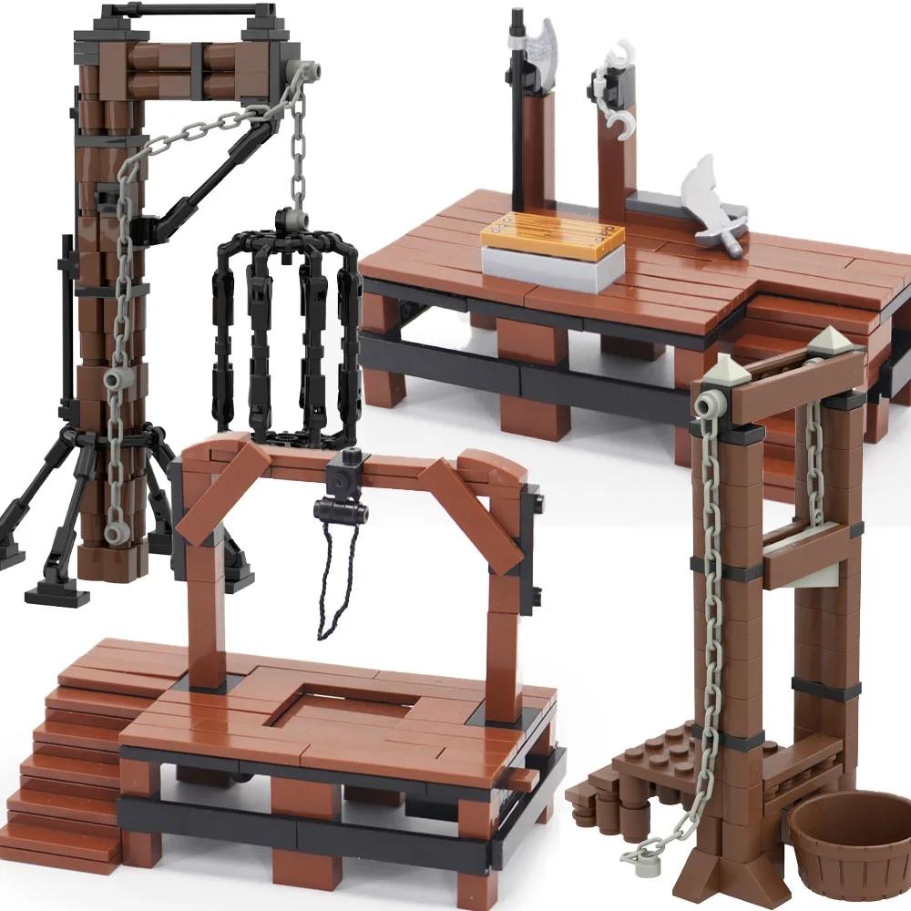 MOC Mittelalterlicher Hängekäfig Guillotine Bausteine Set Mittelalter Szene Richtbank Galgen Steine Zusammenbau Spielzeug Kinder Geschenk