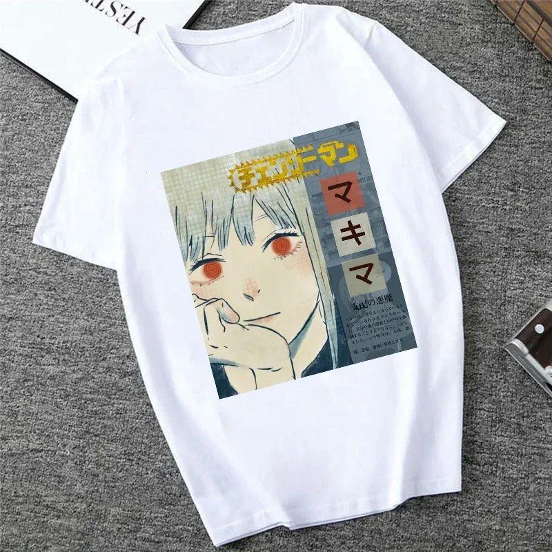 Harajuku Tops Anime Tshirt Unisex Chainsaw Men T Shirt Women Funny Cartoon Pochita Makima T-shirt Graphic Tees Tops Female 90