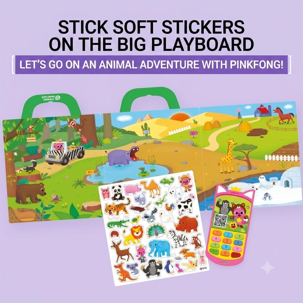 PINKFONG Soft Sticker Bag - (Animal Adventure / Dinosaur World / Supermarket Pretend Play)
