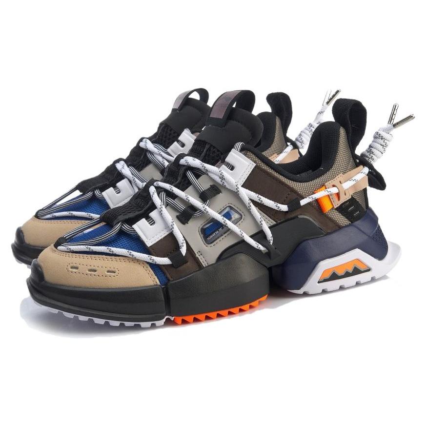 New LiNing Durable Breathable Low Top Chunky Sneakers Men's Black Brown AGLP075-5