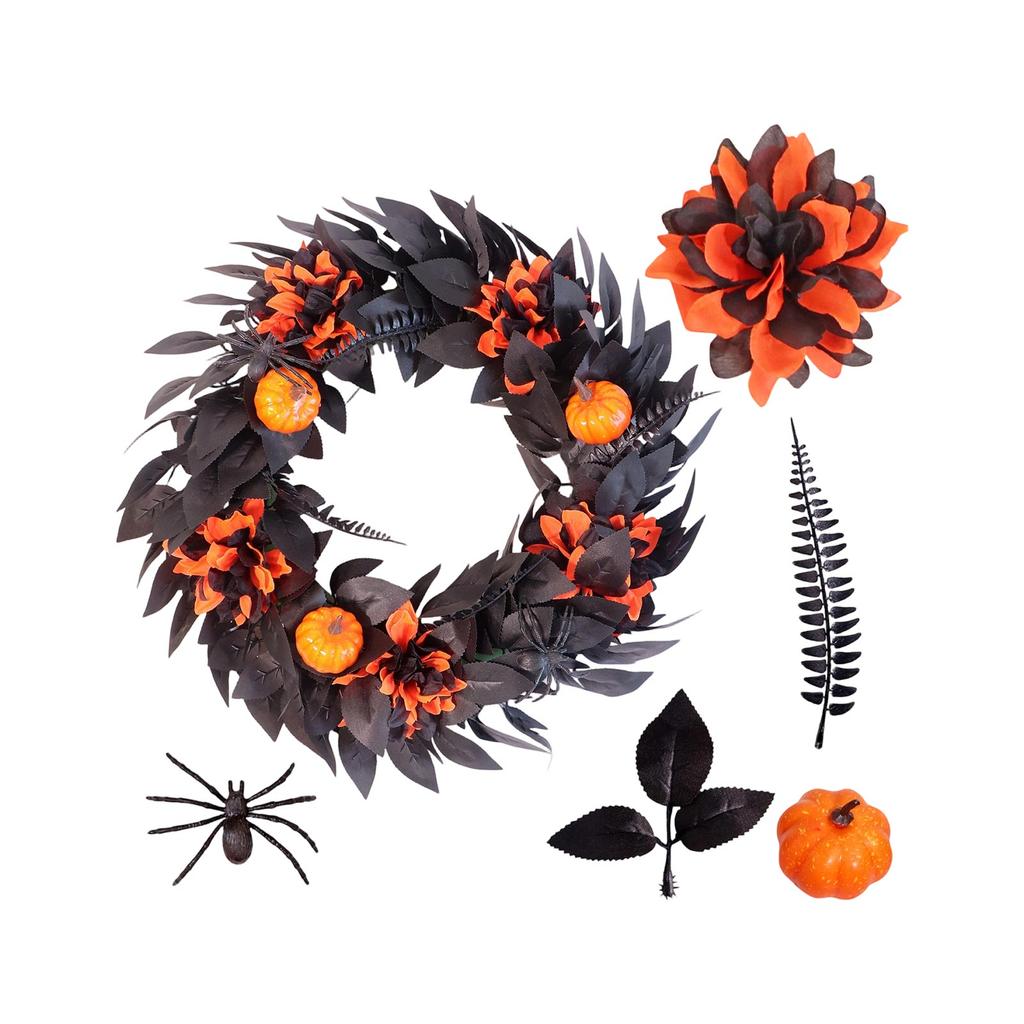 Halloween Wreath with Face Pumpkin and Letter for Front Door Home Decor
