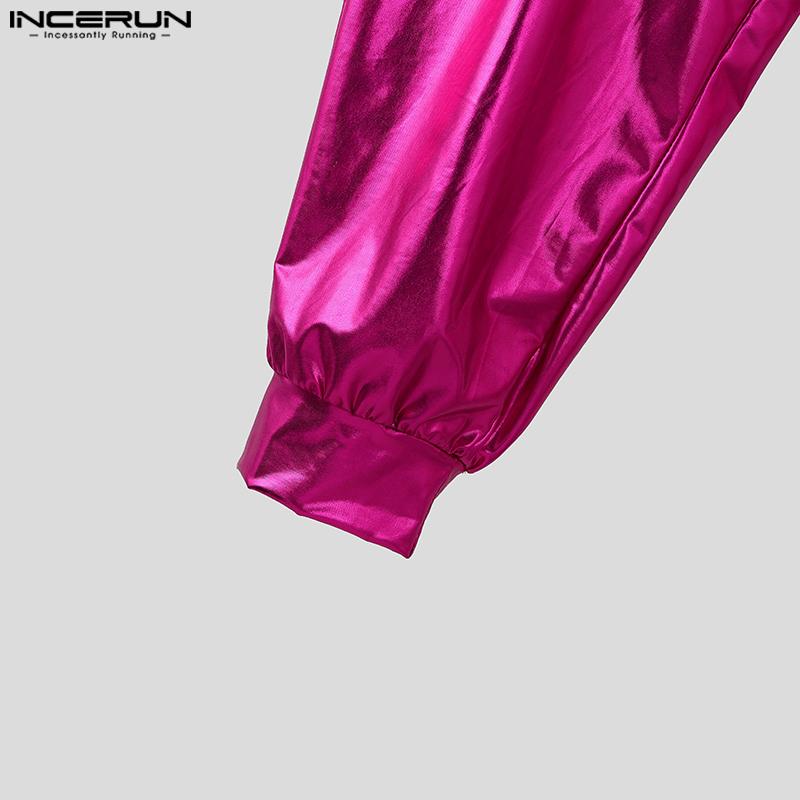 INCERUN Men Elastic Waist Adjustable Cutout Glitter Long Pants Cargo Trousers