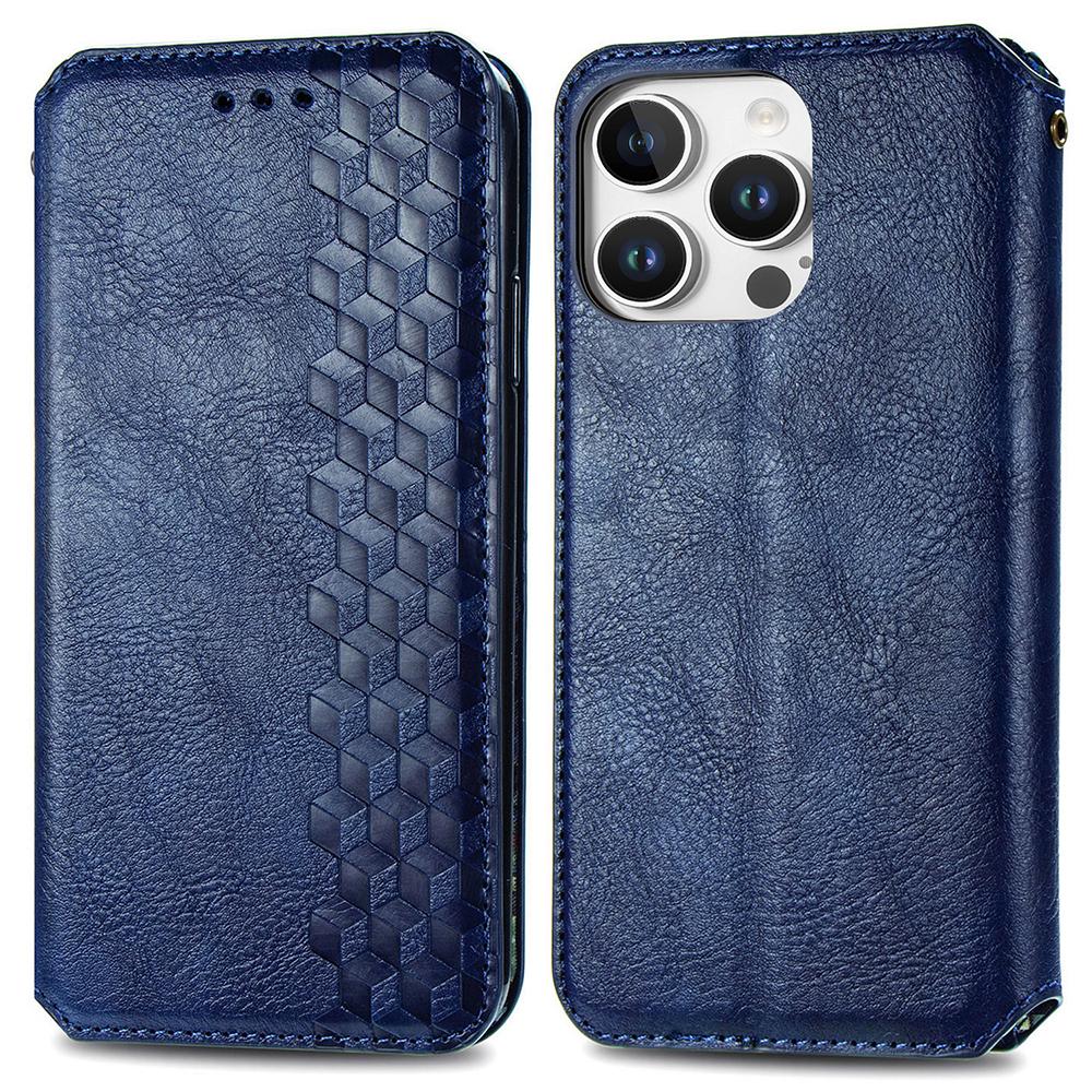 

For iPhone 16 Pro PU Leather Case Rhombus Imprint Wallet Stand Phone Cover Blue
