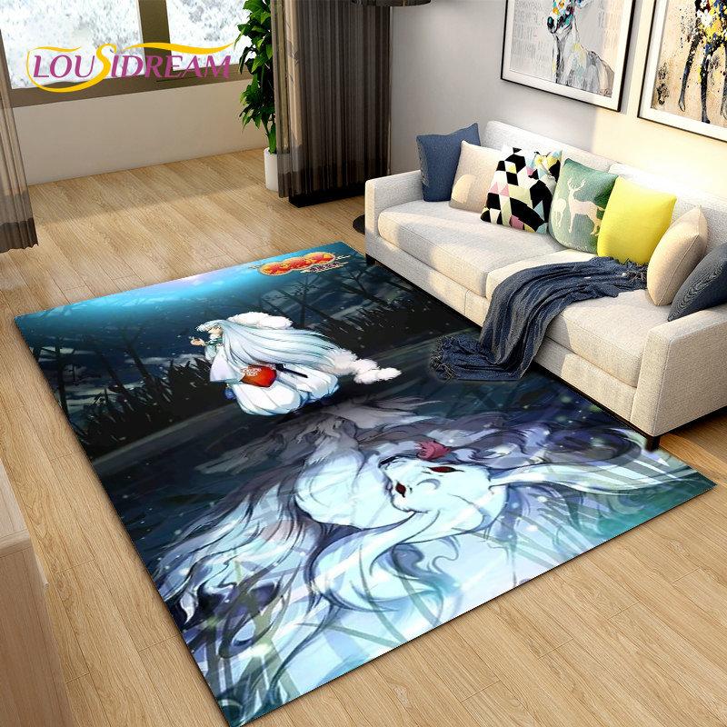 Inuyasha Japan Anime Cartoon Bereich Teppich, Teppich Teppich für Wohnzimmer Schlafzimmer Sofa Fußmatte Dekoration, Kinder spielen rutschfeste Bodenmatte