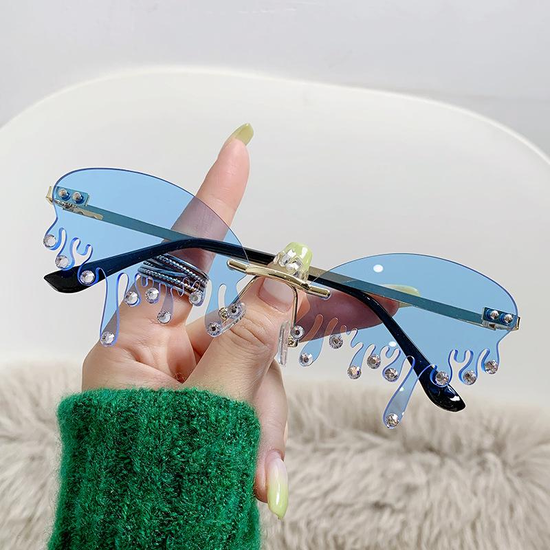 Ochelari de soare Personalizați Lacrimi Metal Fără ramă Ochelari de soare Punct Diamant Minge Ochelari Amuzanți