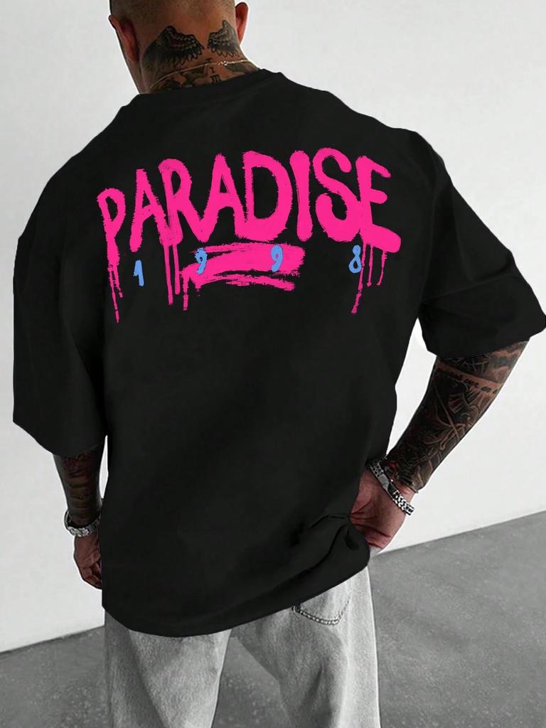 Paradise TShirt Unisex Graffiti Drip Font Print Front Back Print Streetwear Tee
