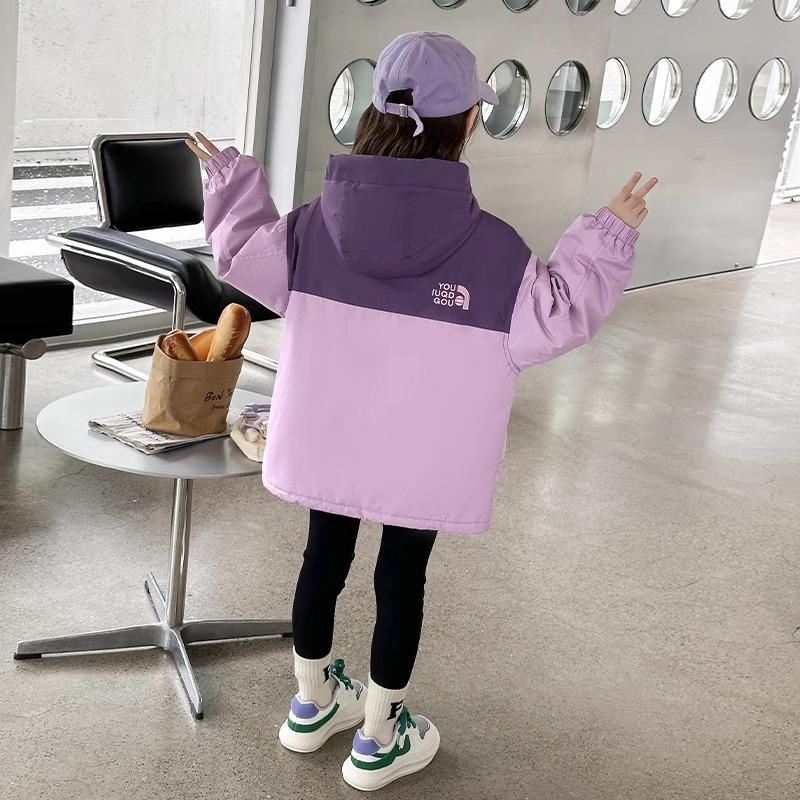 Girls' Fleece-Lined Windbreaker - Stylish Autumn & Winter Wear 2025