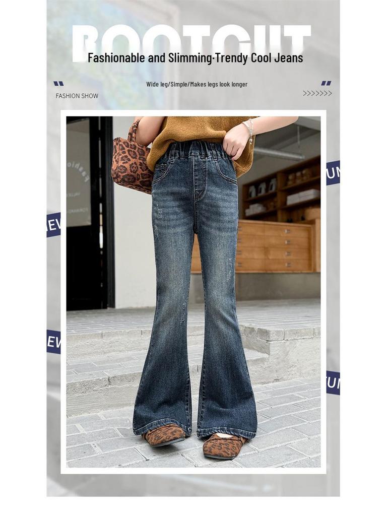 2025 Girls' Stylish Fall Micro-Flared Jeans - Korean Style Children's Pants