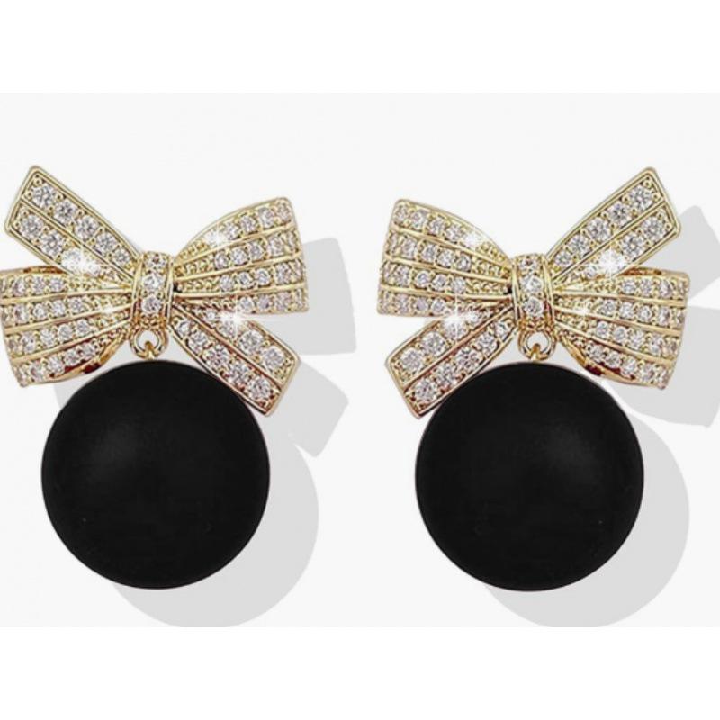 S925 Silver Needle Red Pearl Diamond Earrings - Light Luxury European and American Christmas Style