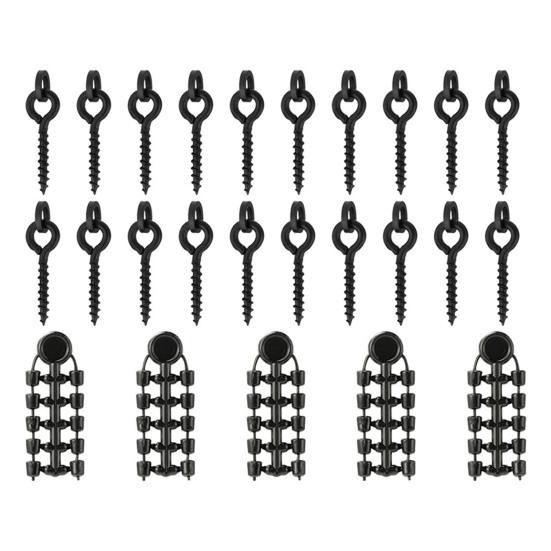 70Pcs/Set Carp Fishing Accessories Set with Storage Box Portable Round Oval Ring Screws Swivels Black Blocking Beans Carp Fishing Gear Equipment Kit