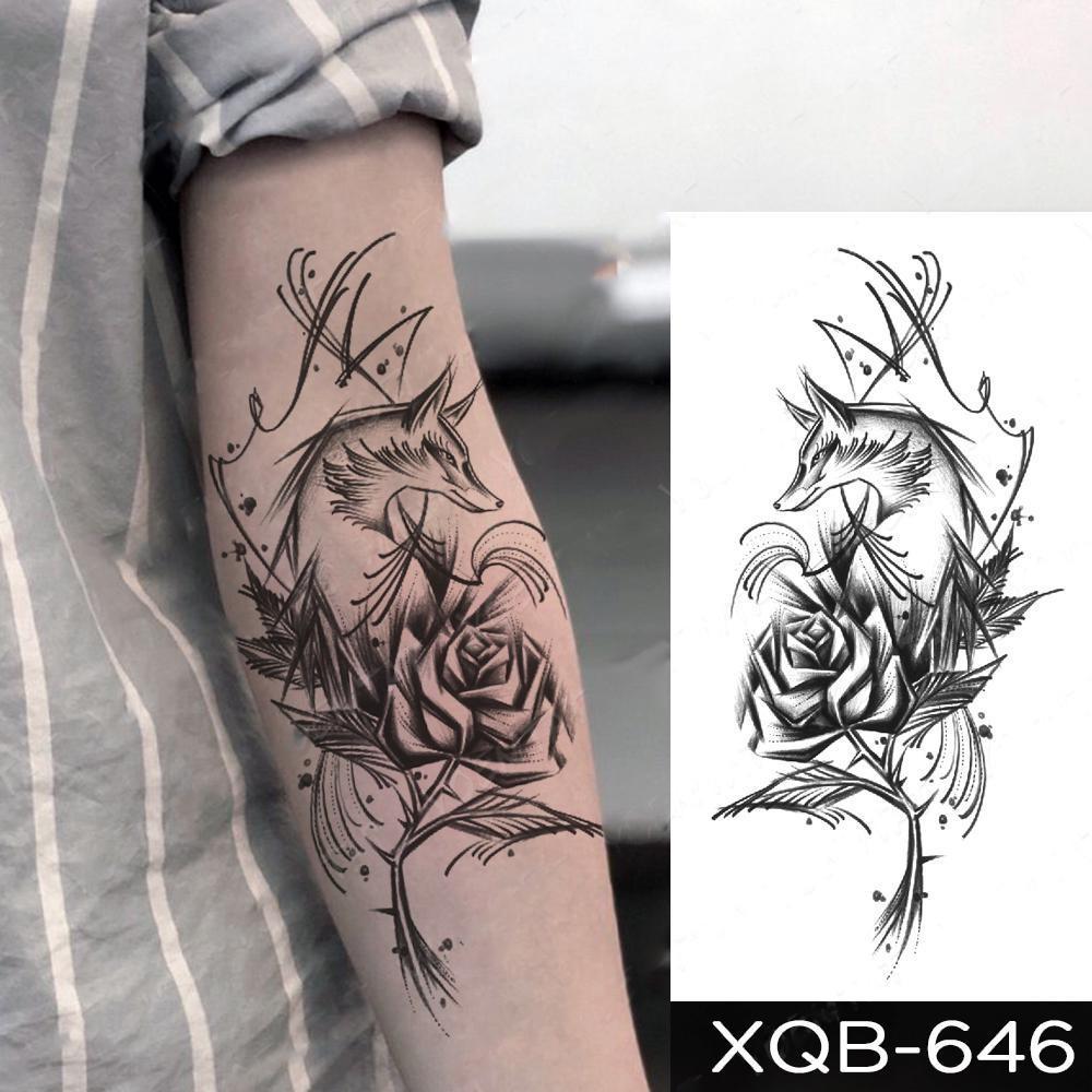 1 STÜCK 210*114 MM Coyote Katze Löwe Meerjungfrau Temporäre Tattoos Für Männer Frauen Schwarz Mond Schlange Schwert Tattoos Aufkleber Gefälschte Line Art Tattoo