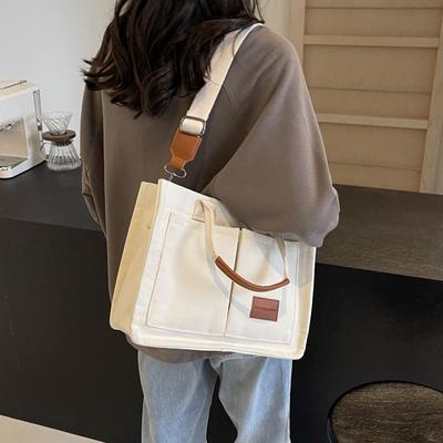 Women's Canvas Bag Portable Shoulder Bag Small Tote Bag Solid Color Female Crossbody Bag