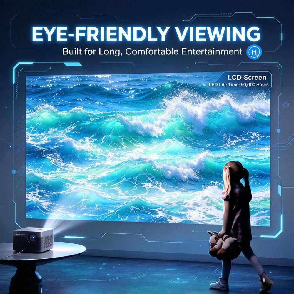 Vivicine K6 Native 1080P Android 9.0 Smart Projector, 600 ANSI Lumens, 4-Point Electric Keystone, Max 200 Inch Home Theater Projector